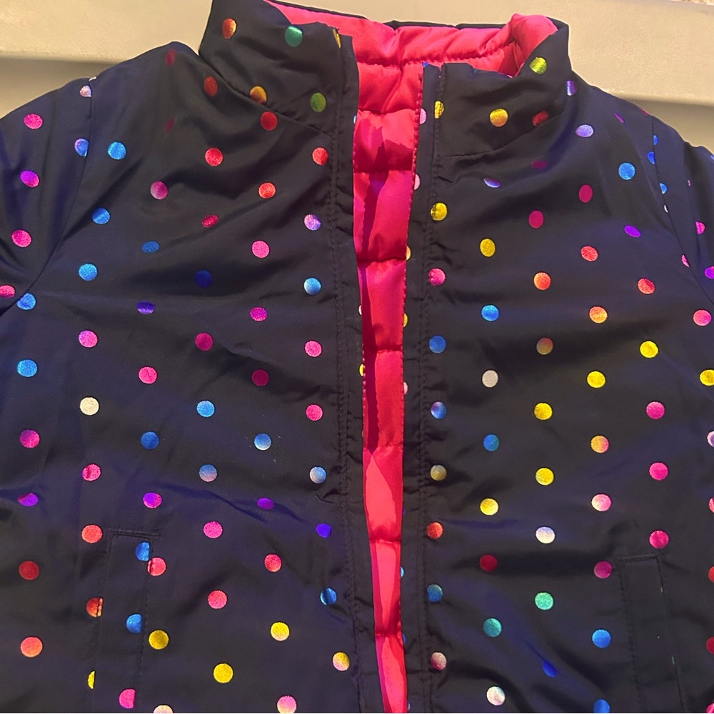 Baby GAP Girls Reversible Puffer Coat Size 4 4T waterproof jacket rainbow shiny